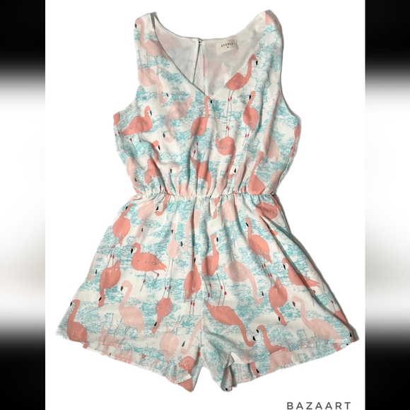Everly Flamingo Open Back Romper Size Medium - Picture 3 of 6